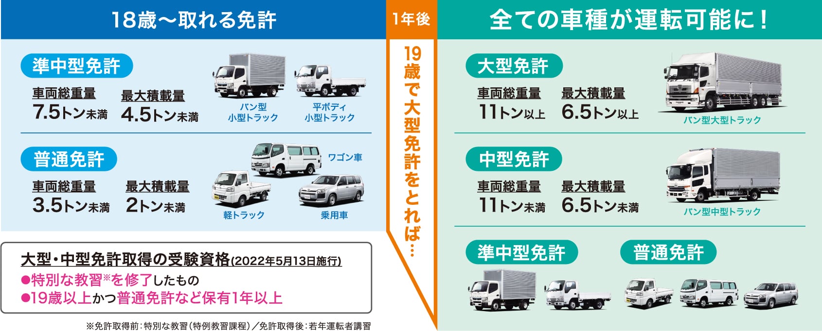 18歳・19歳で取得可能な免許の種類