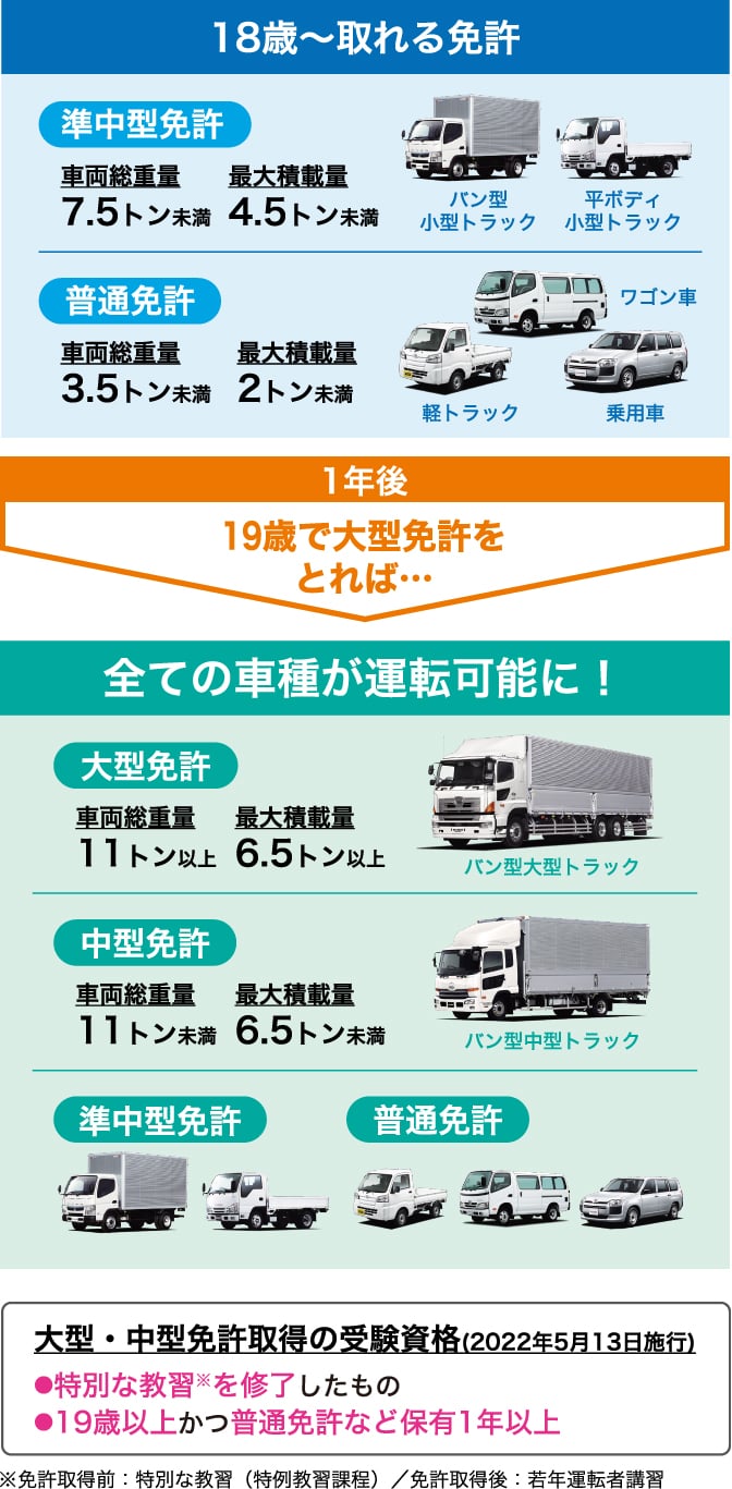 18歳・19歳で取得可能な免許の種類